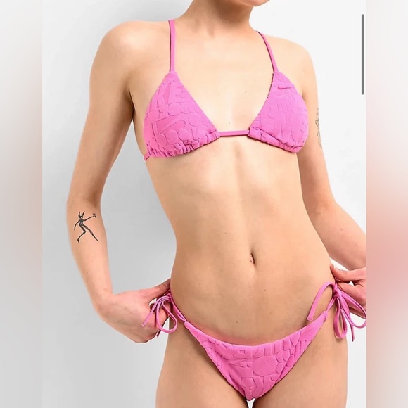 Nike Other - Nike Retro Flow Pink Logo Terry Cloth Bikini All Over Print Sz M Sporty Spellout